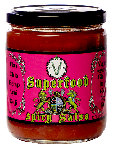 Superfood Spicy Salsa - Chia, Flax, Hemp Seed, Goji & Acai 16 oz.